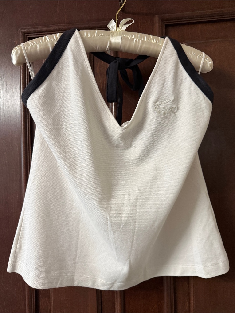 Lacoste White Halter Top with Black Trim